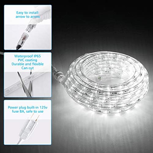 מנורת חבל LED של Jinjuer 20 רגל 180/LED מנורה אטומה למים שקופה גמישה, חיבור חלק, עם תאורה דקורטיבית