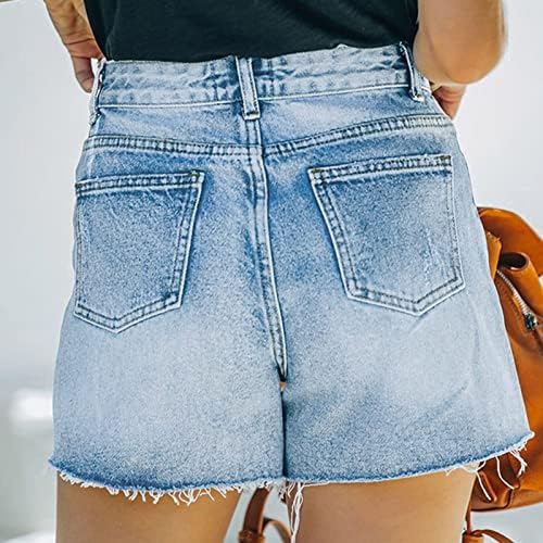 מכנסיים קצרים במותניים גבוהות של נשים קצרות קיץ מזדמן צבע מוצק נקרע במצוקה נמתחת בכל התאמה של ג'ין מכנסיים