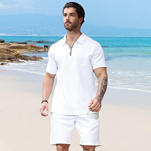 Aulemen Mens 2 חלקים עם רוכסן רוכסן שרוול קצר הדפסת חולצה ומכנסיים קצרים מגדירים תלבושות קיץ לגברים