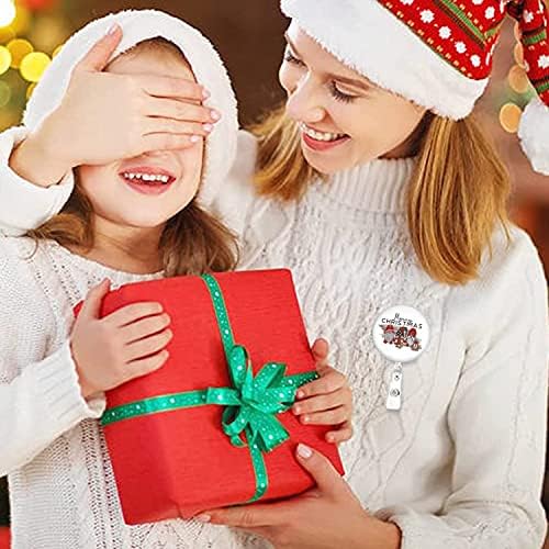 החג שמח תג סליל נשלף מזהה קליפ חמוד חג המולד גמד תג מחזיק אליגטור קליפ עבור אחות מורה תלמיד משרד צוות