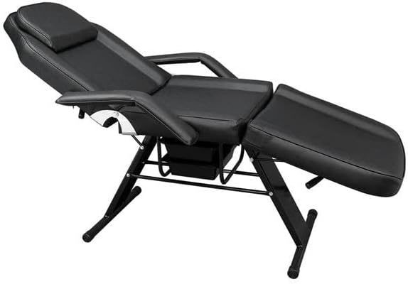 כיסא ספר קעקוע דו-תכליתי מתכוונן סלון יופי מיטת עיסוי ספא עם מגירה 185 על 82 על 80 סמ שחור