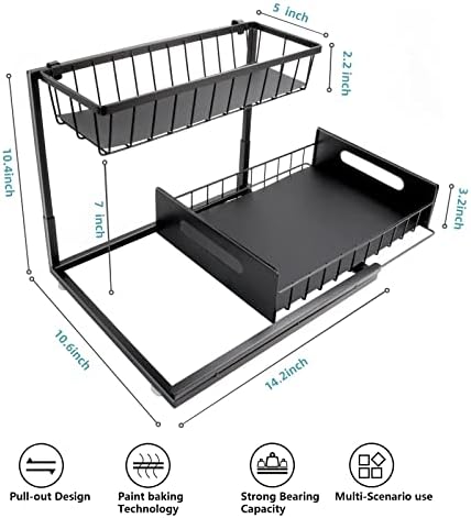בטידורה 2 נדבך תחת כיור ארגונית ואחסון, לשלוף ארון מטבח וחדר אמבטיה ארגון, רב שימוש שקופיות החוצה הזזה
