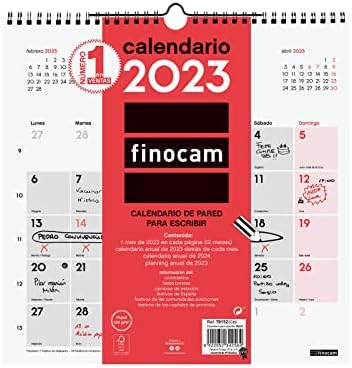 פינוקאם - 2023 לוח השנה הקיר הנייטרלי לכתיבה בינואר 2023 - דצמבר 2023