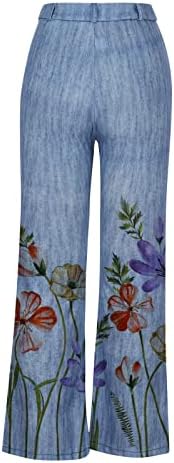 מכנסי ג'ינס מגוונים לנשים מתיחות מכנסי הדפסת ג'ינס אמצע הגובה של מכנסי הדפסת ג'ינס עם כיסים במצוקה מכנס