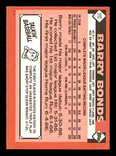 בכרטיס טירון של בארי בונדס 1986 Topps נסחרו 11t