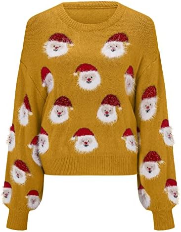 סוודרים בוץ לנשים טרנדי צוואר עגול רופף דפוס סנטה קלאוס חמוד חמוד רך סוודר סוודר שרוול ארוך