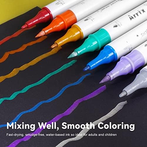 Arrtx עטים של צבע מתכתי 18 צבעים סמן מברשת מתכתי וסמן קצה עדין טיפים כפולים עם סט צבעי מים של Meiliang,