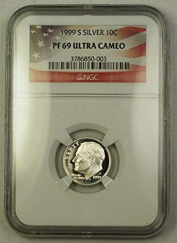 1999 S Roosevelt Dime Proof Silver - Ultra Cameo - מדורגת באופן מקצועי - כמעט מושלם - PF69 UCAM - NGC