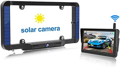 ParkVision Solar מופעל על ידי מצלמת גיבוי אלחוטית, ערכת מצלמה אלחוטית אמיתית, התקנת DIY, צג HD בגודל