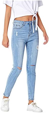 HDZWW עבודה ארוכה Flex Jean Womans טרקלינים ג'ינס מכנסיים במצוקה בקיץ רזה רוכסן מחודד מכנסיים מוצקים