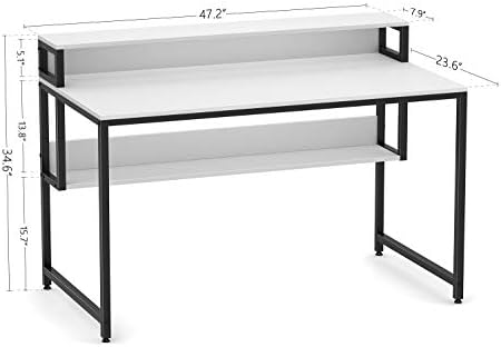 מחשב שולחן במשרד ביתי, 47 קטן שולחן שולחן עם אחסון מדף מדף ספרים, מחקר כתיבה שולחן מודרני פשוט סגנון