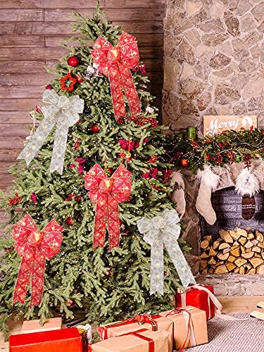 קשתות עץ חג המולד של Mokyler, קשתות חג מולד זר חג חג המולד קשת עניבת פרפר נצנצים גדולים, 1 יחידות תליון