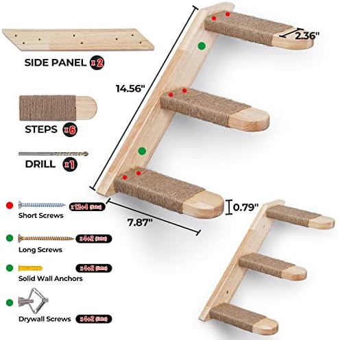 2 חבילות קיר רכוב חתול טיפוס מדפים, מוצק גומי עץ חתול מדרגות שלוש & מגבר; ארבעה צעד חתול קיר ריהוט,