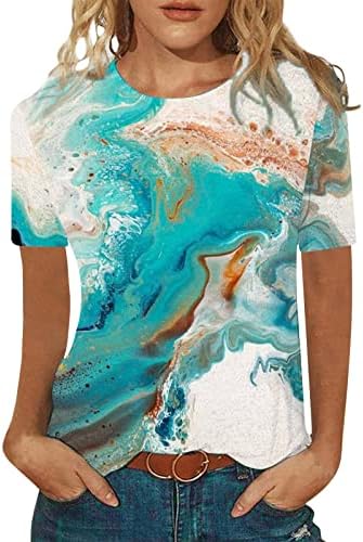 קיץ חולצות לנשים, פרחוני הדפסת כותנה פשתן חולצות לנשים מקרית אלגנטי קצר שרוול חולצות לנשים אונק נשים