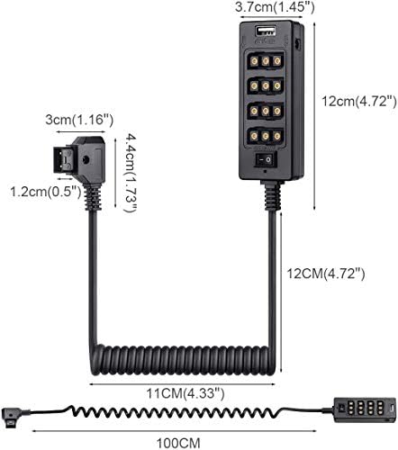 כבל מפצל Aconnect עם מתג הפעלה זכר D-TAP ל -4 מקיף D נקבה לסוללת V-Mount עבור צג LCD/LED וידאו אור/BMPCC