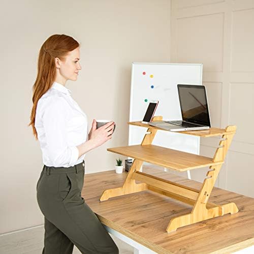 צוות ואקסל 2023 ממיר שולחן עמידה במבוק טבעי עמדת ישיבה מתכווננת לתחנת עבודה לשולחן עבודה או מחשב