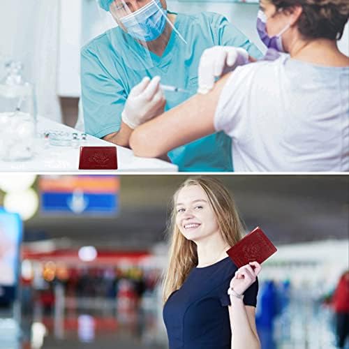 דרכון וחיסון כרטיס מחזיק קומבו, עור חסימת ארנק עם חיסון כרטיס חריץ נסיעות דרכון ארנק לנשים וגברים, משפחה