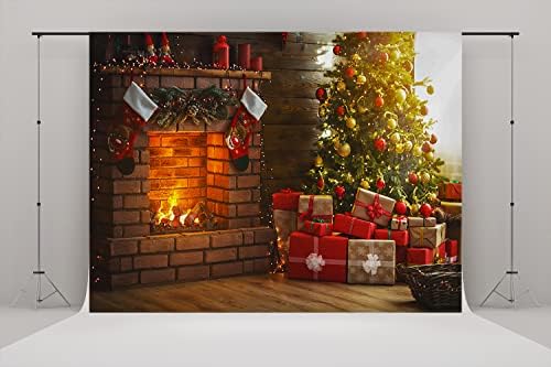 5x3ft לחג המולד קיר קיר אח רקע עץ חג המולד גרבי מתנה אדום תפאורת חג מולד לתמונות רקע מסיבת חג מולד משפחתית