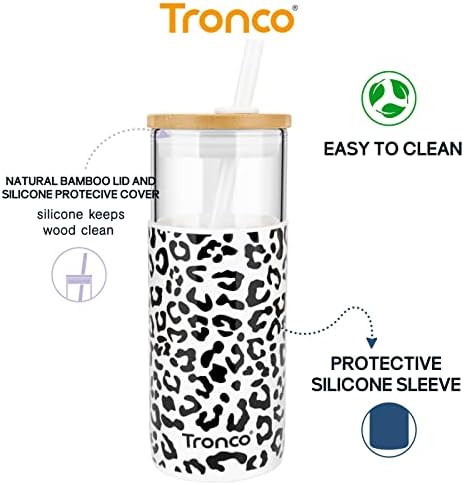 Tronco 20oz זכוכית כוסית זכוכית זכוכית בקבוק מים קש סיליקון סיליקון מגן מכסה במבוק, כוס קפה קרח לשימוש