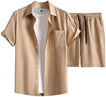 תלבושות 2 חלקים של Gorglitter גברים עם שרוול קצר כפתור כיס מטה ומכנסיים קצרים מגרש