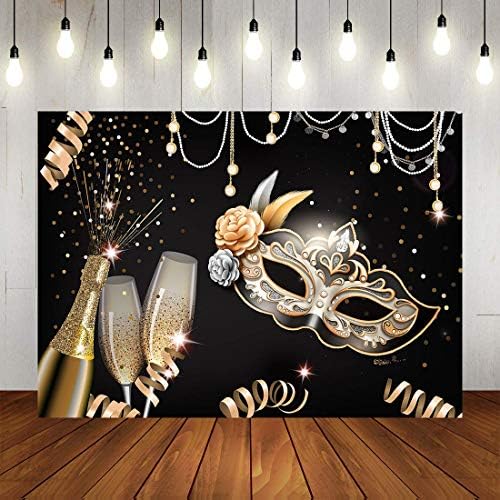 מסיבת תחפושות תפאורות רטרו זהב שחור מסכת קרנבל יום הולדת צילום רקע 7 * 5 רגל ויניל פיאסטה מרדי גרא ריקוד