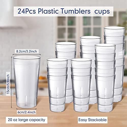 24 יחידות פלסטיק כוסות לשימוש חוזר משקאות כוסות לגיבוב מסעדה שתיית משקפיים עם מרקם אנטי להחליק לשבור