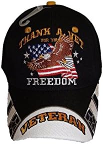 תודה וטרינר שלך חופש ותיק נשר דגל רקום כדור כובע כובע, שחור, מידה אחת מתאים ביותר