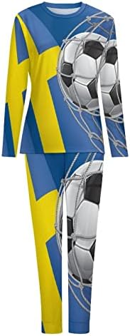 מטרת כדורגל ודגל שוודיה סט פיג 'מה לנשים הלבשת שינה רכה סט טרקלין שרוול ארוך בגדי טרקלין פיג' מה עם