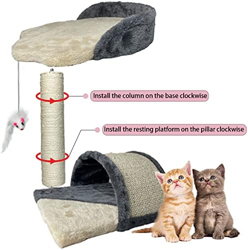 פוסט גירוד חתלתולים מבריק, עץ גרדן לחתולים עם מגדל חתולים מערה ודירות עמוד סיסל טבעי עם פלטפורמת מוט