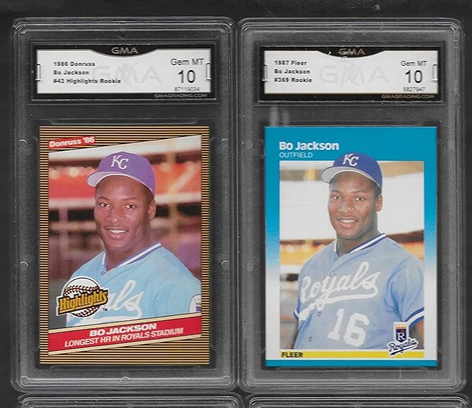 Bo Jackson Baseball Rookie 2 קלפים מגרש דונרוס מדגיש פלייר מדורג GMA Gem Mint 10 Royals Supertar Stalle