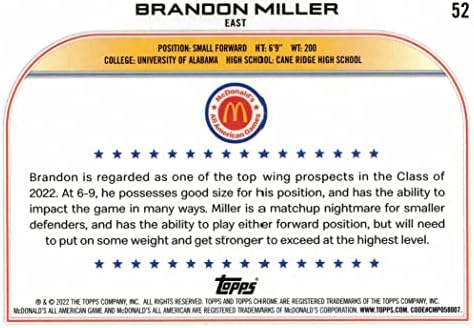 2022-23 Topps Chrome Chrome McDonald's All-American כדורסל 52 כרטיס ברנדון מילר קדם-רוקי