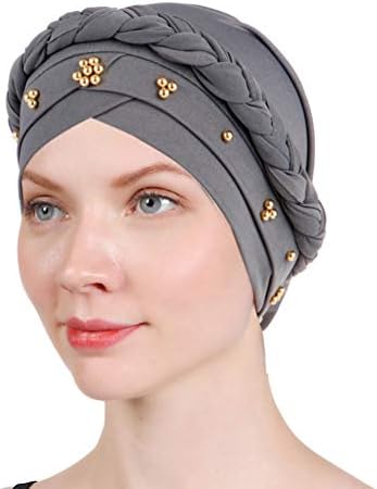 1 חבילות / 2 חבילות נשים טורבן טורבן מפותל צמה חרוזים סרטן כימי כובע כיסוי כיסוי שיער מכוסה