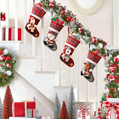 גרבי חג המולד בהתאמה אישית של הפלשור סט של 4 גרבי חג מולד משפחתית משובצת יוטה, 18 אינץ '3D חג המולד