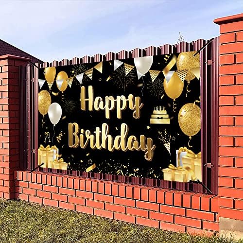 שחור זהב יום הולדת שמח באנר רקע, 73 איקס 43 מסיבת יום הולדת קישוט אספקת צילום רקע עבור גברים נשים