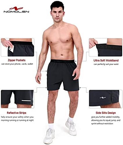 גברים של ספורט מכנסיים 5 אינץ כושר אימון מכנסיים קצרים עם רוכסן כיסים קל משקל מהיר יבש קצר מכנסיים קצרים