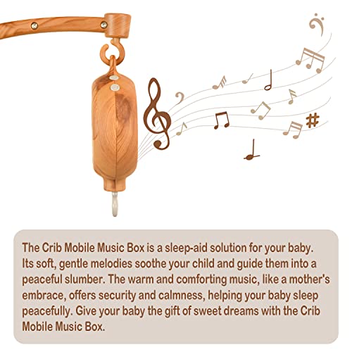 תיבת מוסיקה ניידת עגילה לתינוקות - עיצוב עץ חיקוי עם וו מסתובב, מנגן 35 ניגונים מרגיעים, מופעל על סוללה