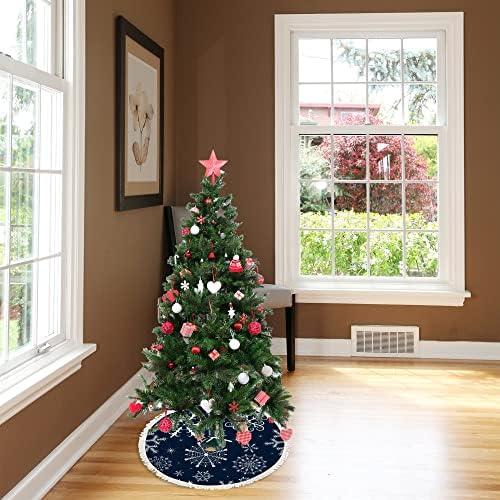 Xollar 48 אינץ 'גדול חצאית עץ חג המולד מחצלת כוכבי פתיתי שלג כחול כהה, קישוטים לעץ חג המולד לחג מסיבת