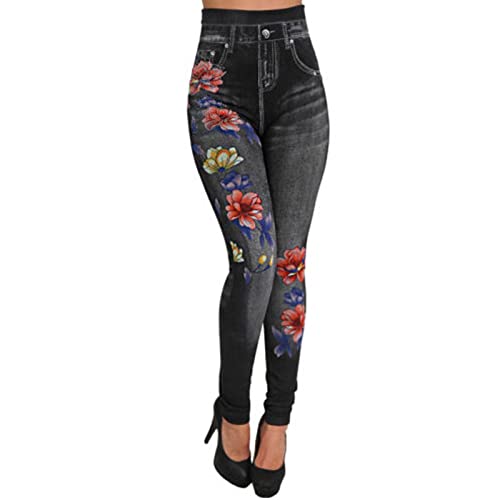 Maiyifu-GJ ג'ינס מזויף לנשים מודפסים חותלות בתוספת מכנסי ג'ין יוגה בגודל מותניים גבוהים ג'ינס חלקים