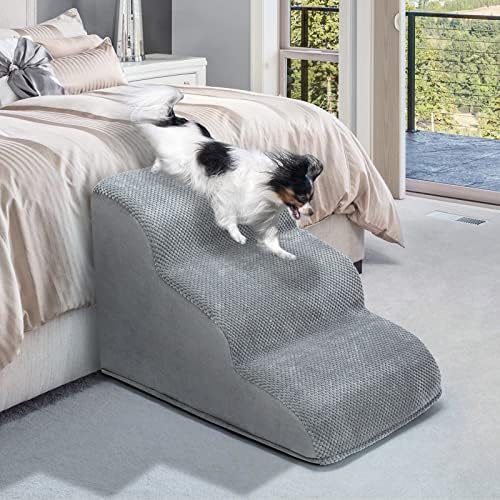 3 צעדים כלב רמפה / מדרגות עבור מיטות וספות,מואס לחיות מחמד מדרגות עם עמיד צפיפות גבוהה קצף, רחיץ כיסוי