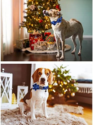 צווארון כלב גור עם עניבת פרפר, צווארון עניבת פרפר לכלב כותנה לכלב ילד קטן, צווארון כלב כחול לחג עם אבזם