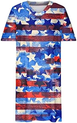 Zefotim שמלת 4 ביולי נשים שרוול קצר V צוואר מיני חולצה שמלת חולצה קיץ שמלות דגל אמריקאי מזדמן עם כיסים