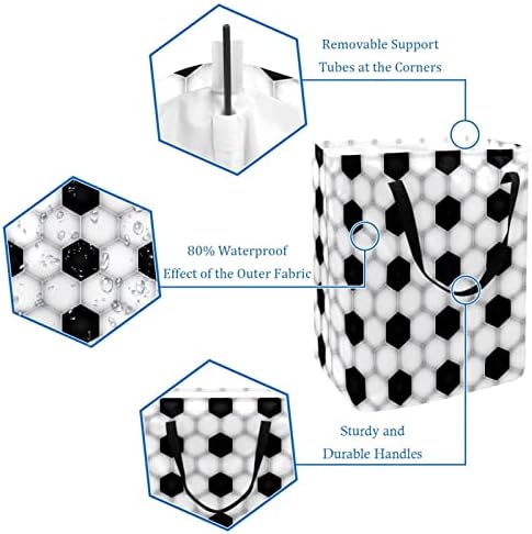 הדפסת מרקם כדורגל שחור לבן סל כביסה מתקפל, סלי כביסה עמידים למים 60 ליטר אחסון צעצועי כביסה לחדר שינה