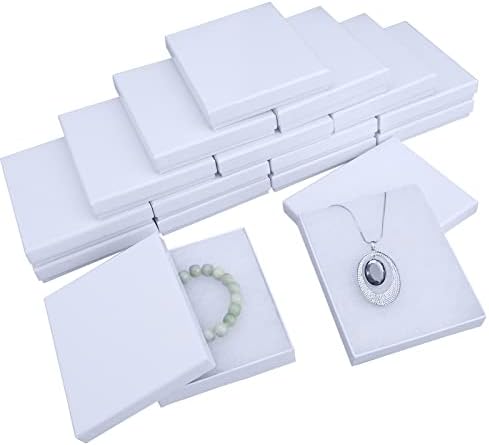 10 מארז קופסאות מתנה לתכשיטי קרטון במילוי כותנה-קופסאות שרשרת לבנות למתנת תכשיטים, אריזות קופסאות תכשיטים