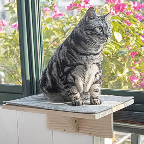 יוטל חתול חלון מוט וקיר הר חתול חלון ערסל טבעי מוצק עץ עם נשלף מחצלת, מתאים לחלונות, דלת, מגירה