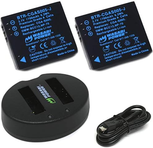 סוללת חשמל ווסאבי ומטען כפול עבור Panasonic CGA-S005, DMW-BCC12 ו- Panasonic Lumix DMC-FX9, DMC-FX10,