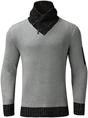 סוודר סרוג של Beuu לגברים, צעיף צווארון גבוה צווארון חורף סולבר צוואר גולף גולף טלאים