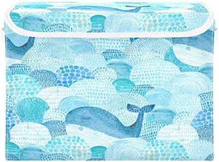 Krafig Watercolor בעלי חיים לוויתן כחול קופסת אחסון מתקפלת קופסת קוביית קובייה גדולה פחים סלים עם ידיות