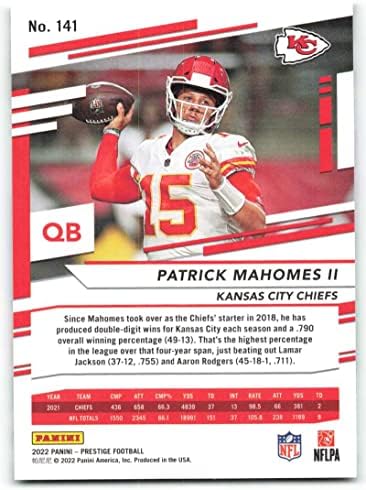 2022 Panini Prestige 141 Patrick Mahomes II קנזס סיטי ראשי NFL כרטיס מסחר בכדורגל