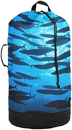 דגים מתחת למים כביסה תיק כבד החובה כביסה תרמיל עם כתף רצועות וידיות נסיעות כביסה תיק עם שרוך סגירת בגדים