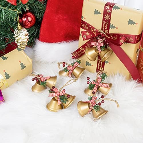 6 יחידות קישוטי פעמוני ג'ינגל לחג המולד, קישוטים של מלאכת זהב, קישוטי עץ חג המולד, קישוטי עץ חג המולד